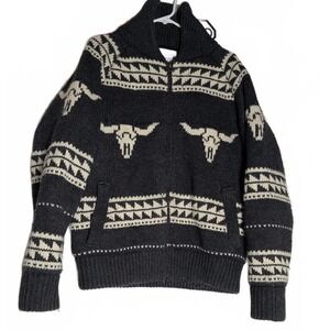 Schott Bros Vintage Cowichan Style Zip Sweater Size L Dark Academia Indie Knit
